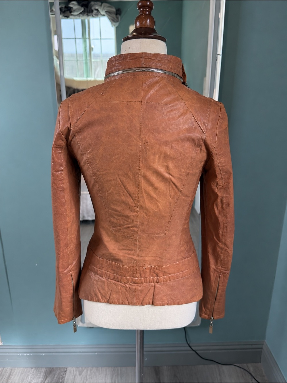Vintage Lamb Leather Deconstructed Asymmetrical Moto Jacket Detachable Collar - Picture 2 of 10